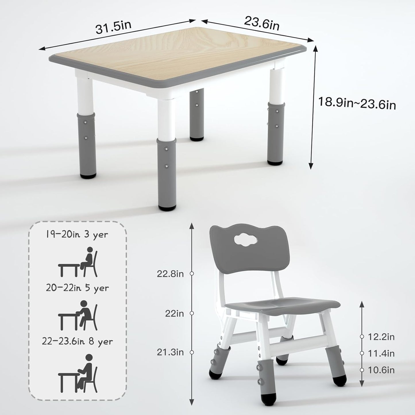 LulliSpace 3 Color Kids Table and 2 Chairs Set