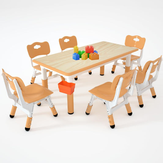 LulliSpace Brown Kids Table and 6 Chairs Set