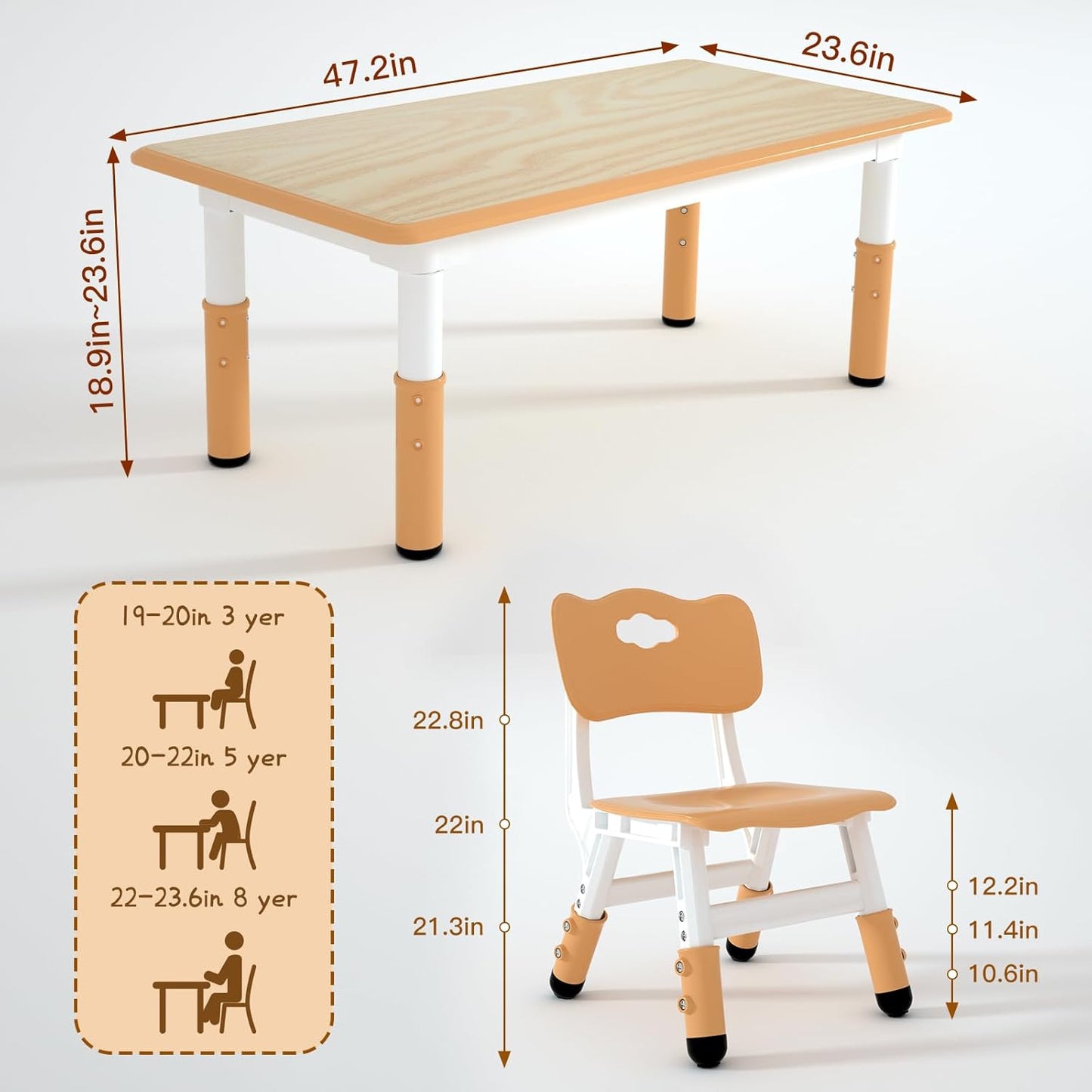 LulliSpace 3 Color Kids Table and 4 Chairs Set