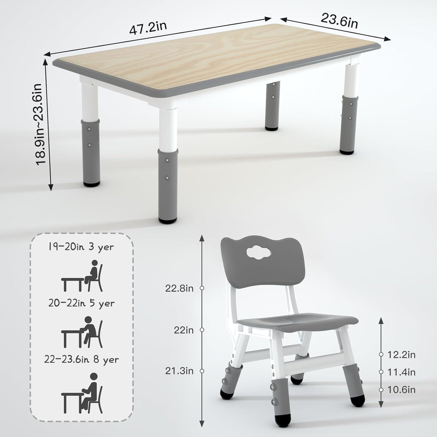 LulliSpace 3 Color Kids Table and 6 Chairs Set