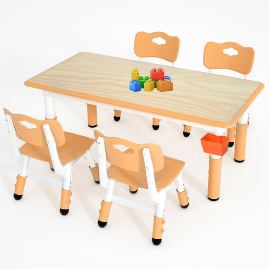 LulliSpace Brown Kids Table and 4 Chairs Set