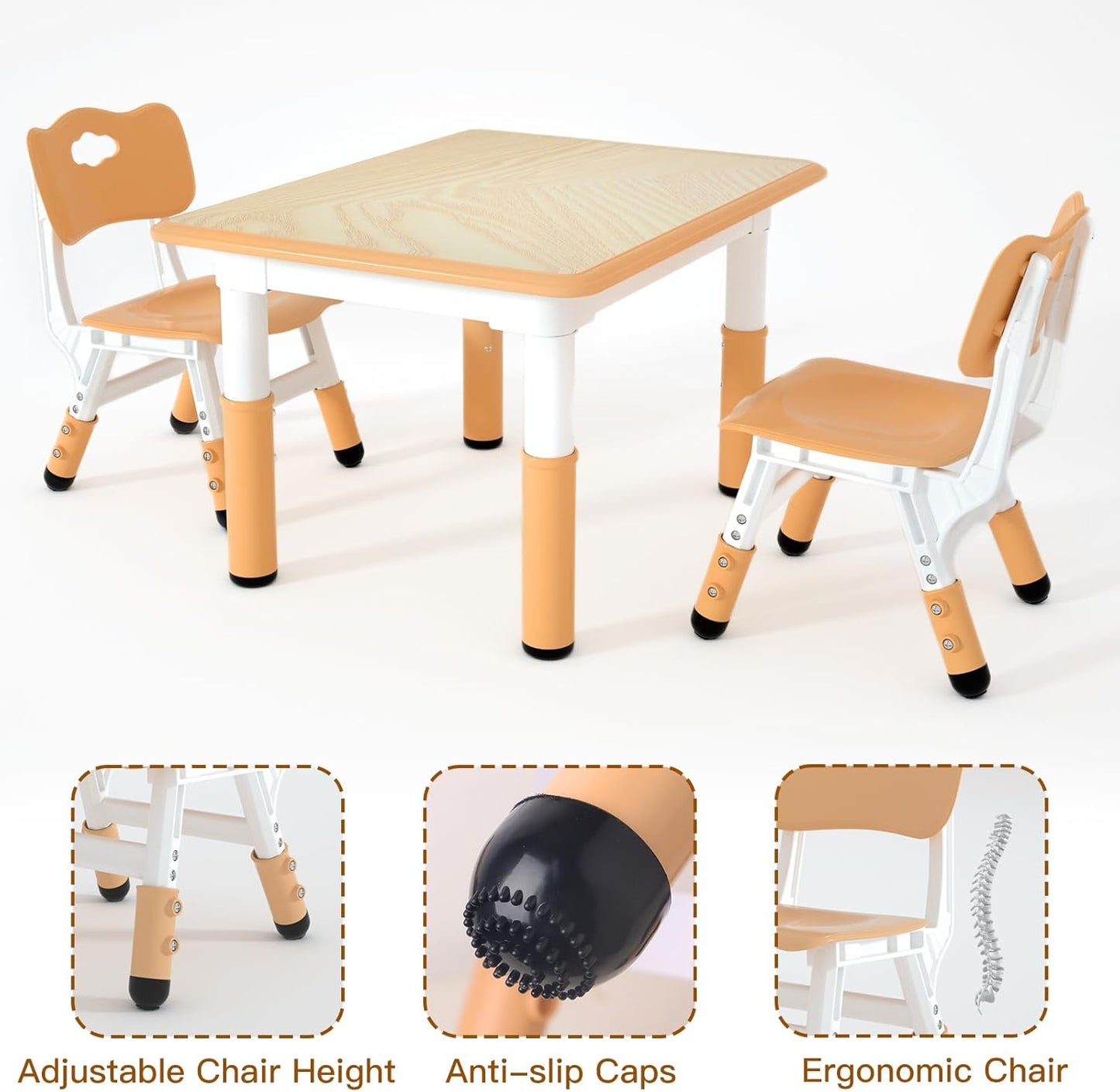 LulliSpace Brown Kids Table and 2 Chairs Set