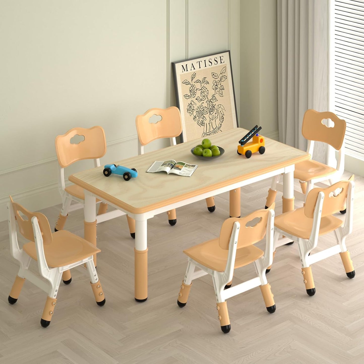 LulliSpace 3 Color Kids Table and 6 Chairs Set