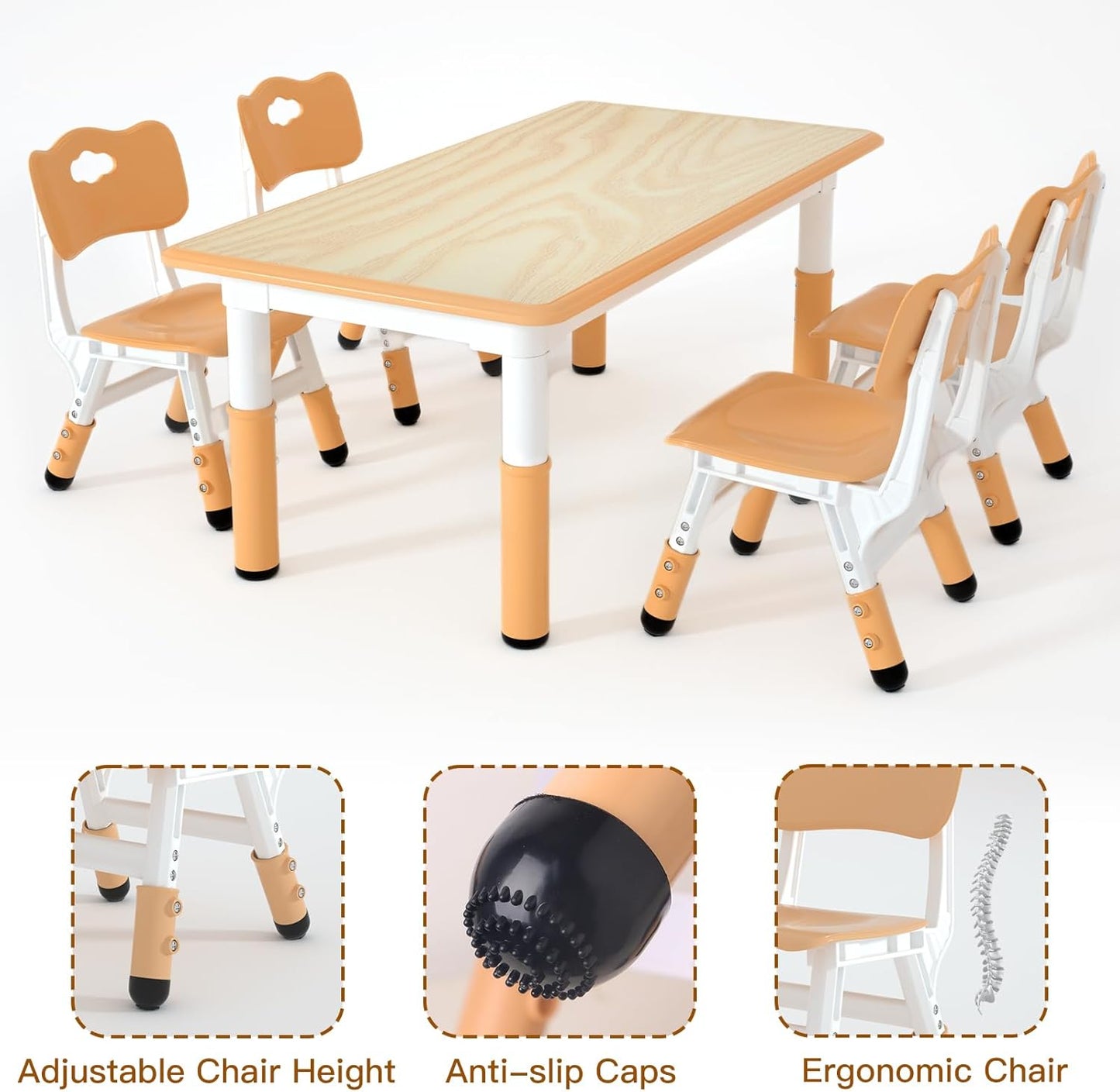 LulliSpace 3 Color Kids Table and 4 Chairs Set