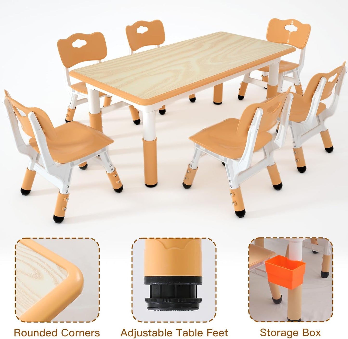 LulliSpace 3 Color Kids Table and 6 Chairs Set