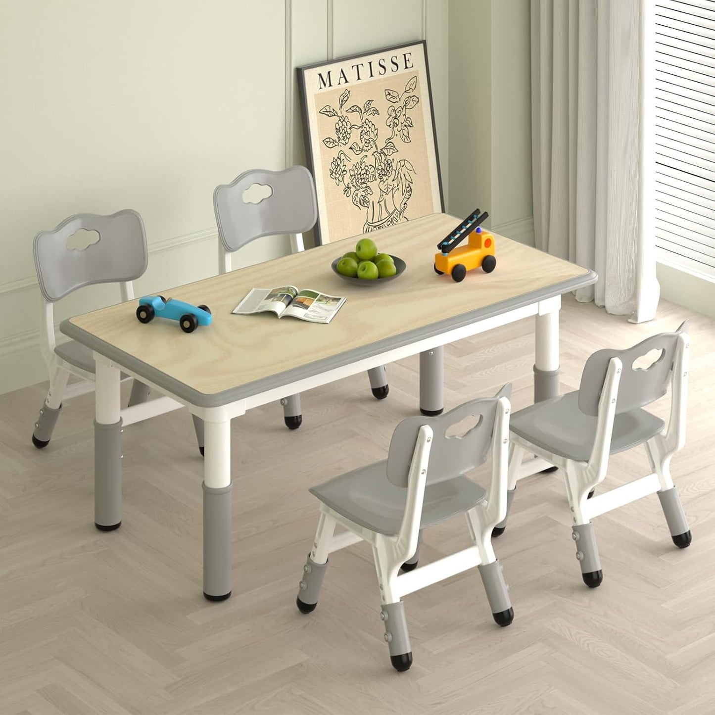 LulliSpace 3 Color Kids Table and 4 Chairs Set