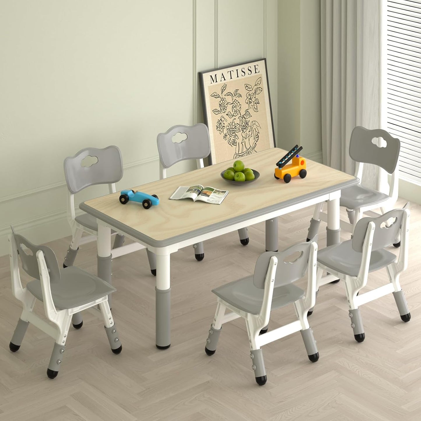 LulliSpace 3 Color Kids Table and 6 Chairs Set